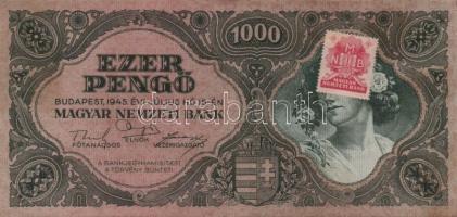 1945. 1000P piros bélyeggel (2x) egymást követő sorszámmal T:II