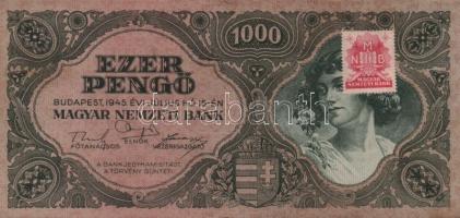 1945. 1000P piros bélyeggel (2x) egymást követő sorszámmal T:II