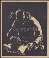 Gáborjáni Szabó Kálmán (1897-1955): Olvasó nő, linometszet, papír, jelezve dúcon 19x16 cm