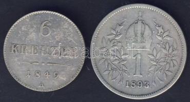 Ausztria 1849A 6Kr Ag + 1893. 1K Ag T:3