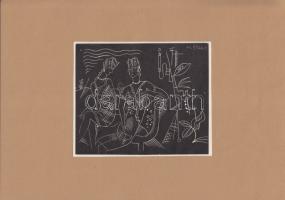 Csabai Ékes Lajos (1896 - 1944): Hölgyek padon 1932 fametszet-papír, jeleezve dúcon  12x15 cm