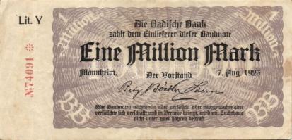 Németország/Weimari Köztársaság/Baden/Badische Bank 1923. 1.000.000M (10x) klf szériabetűkkel! T:III+,III
