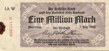Németország/Weimari Köztársaság/Baden/Badische Bank 1923. 1.000.000M (10x) klf szériabetűkkel! T:III...
