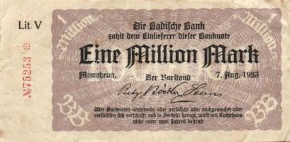 Németország/Weimari Köztársaság/Baden/Badische Bank 1923. 1.000.000M (10x) klf szériabetűkkel! T:III...