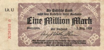 Németország/Weimari Köztársaság/Baden/Badische Bank 1923. 1.000.000M (10x) klf szériabetűkkel! T:III...
