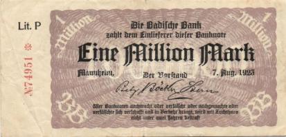 Németország/Weimari Köztársaság/Baden/Badische Bank 1923. 1.000.000M (10x) klf szériabetűkkel! T:III...