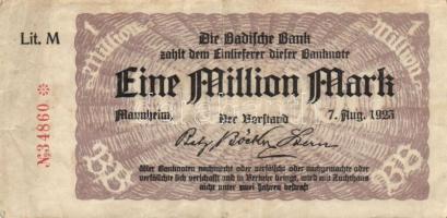 Németország/Weimari Köztársaság/Baden/Badische Bank 1923. 1.000.000M (10x) klf szériabetűkkel! T:III...