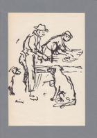 Rippl Rónai József (1861-1927): cinkográfia-papír, jelzett, keretben, 21x30 cm