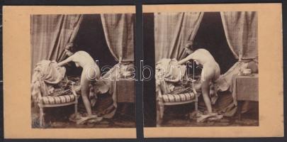 cca 1900 Keményhátú sztereo akt fotó kettévágva