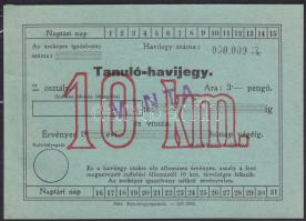 cca 1920 Tanuló-havijegy MINTA