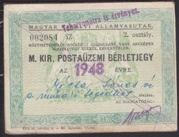 1948 Magyar Királyi Államvasutak - M. Kir. Postaüzemi Bérletjegy