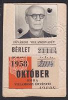1958 Fővárosi Villamosvasút bérlet