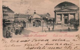 1899 Budapest V. Deák tér az Anker-udvarral, Glanzdorf Péter trafikjával, valamint Bretschneider és Aszódi üzleteivel (small tear)