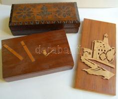 2 db faragott fa doboz + egy fa falikép