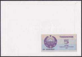 Üzbegisztán 1992. 5S dekoratív, nagyalakú bankjegyes, bélyeges borítékon T:I