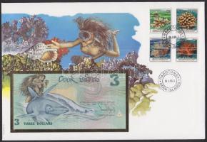 Cook-szigetek 1987. 3$ dekoratív, nagyalakú bankjegyes, bélyeges borítékon T:I