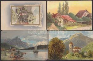 20 db régi, szignózott, tájképes festménylap, szép lithokkal, vegyes minőségben