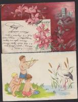 28 db régi, túlnyomórészt angyalkákat és virágokat ábrázoló Üdvözlőlap; számos litho, illetve kézzel...