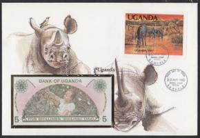 Uganda 1982. 5Sh dekoratív, nagyalakú bankjegyes, bélyeges borítékon, bélyegblokkal, első-napi bélyegzővel T:I