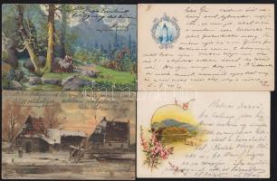 17 db régi tájképes festménylap, lithokkal, préselt lapokkal / 17 landscapes