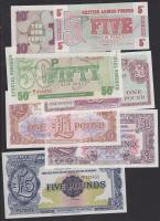 Nagy-Britannia/katonai kiadások 1948-1972. 5p, 10p, 50p, 1Ł (3x) 3 különféle, 5Ł T:I Összesen 7db! / Great-Britain/British Armed Forces 1948-1972. 5p, 10p, 50p, 1Ł (3x) 3 different, 5Ł T:I