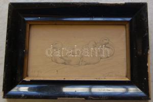 1890 Vastagh Géza (1866-1919): Récék, ceruza-papír, jelzett, keretben 14x20 cm