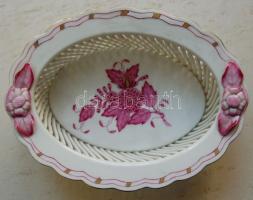 Herendi jelzéssel ellátott Apponyi-mintás áttört jubileumi porcelán tálka / Herend chinaware tray 14...