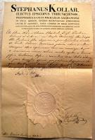 1834 Kinevezési okmány Kollár István püspök és Viber József pozsonyi prépost és későbbi püspök saját kezű aláírásaival + szárazpecsét