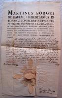 1805 Kinevezési okirat  Görgei Márton püspök és Betzelt Ferenc titkár saját kezű aláírásával és püsp...