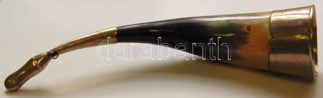 Dekoratív szarukürt ezüst fúvó és szájrésszel szép állapotban