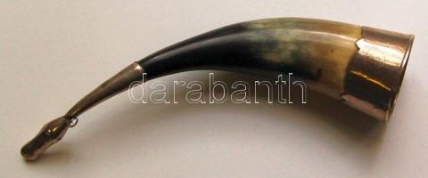 Dekoratív szarukürt ezüst fúvó és szájrésszel szép állapotban