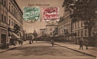Opole Krakow street with the railway station and the shop of Schymainda