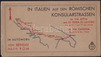 cca 1930 Olaszország autóstérkép, A római konzulok útján kihajtható, színes. Szép állapotban  / Italy auto-map. On the road of the consuls. Nice colored map