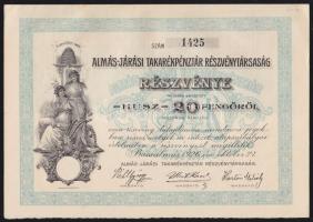 1926. "Almás-Járási Takarékpénztár Részvénytársaság" 20P-ről szóló részvénye