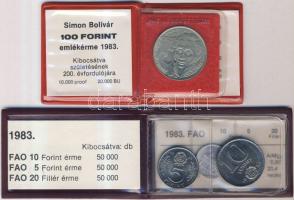 1983. 20f + 5Ft + 10Ft "FAO" + 100Ft "Simon Bolivár" T:BU Eredeti tokban, tanúsí...