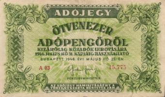 1946. 50.000AP (3x) közte sorozat/sorszám nélküli is T:II,III