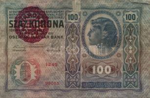 1912. 100K "Magyarország" piros körbélyegzővel (4x) T:III,IV