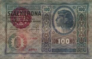 1912. 100K "Magyarország" piros körbélyegzővel (4x) T:III,IV