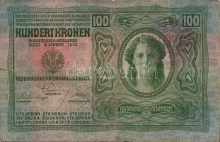 1912. 100K "Magyarország" piros körbélyegzővel (4x) T:III,IV