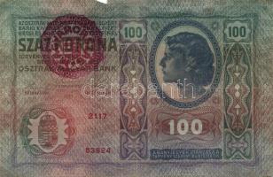 1912. 100K "Magyarország" piros körbélyegzővel (4x) T:III,IV