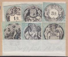 1873 Okmánybélyeg sor 6 db klf Ft-os értéke
