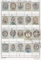 1868-1954 160 db magyar okmánybélyeg cserefüzetben, kiadások szerint feldolgozva