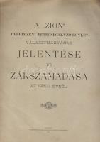 1900 A Zion Debreczeni Betegsegélyező Egylet zárszámadása; Hoffmann és KKonovitz nyomdája / Schluss-Rechnung des Krankenhilfsvereins Zion in Debrecen; Druckerei von Hoffmann und KKonovitz