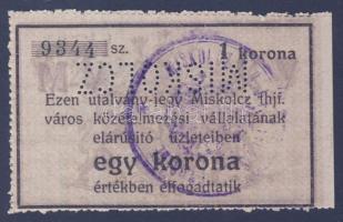 Miskolc 1916. 1K "MISKOLCZ" perforációval, lepecsételéssel T:I
