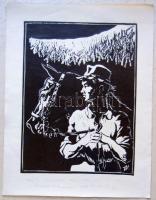 1974 Torró Vilmos (1935-2001): Lovas linómetszet-papír, dedikálva, 26x34 cm