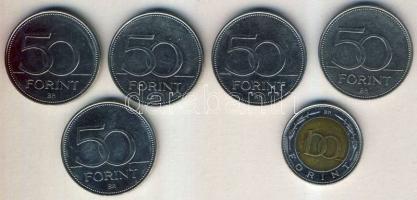2002. 100Ft "Kossuth" + 2004-2007. 50Ft 5db klf emlékverete T:2