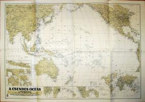 1941 A Csendes-Óceán nagyméretű térképe jó állapotban 64x92 cm
