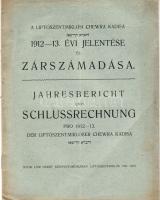 1913 A Liptószentmiklósi Chewra Kadisa zárszámadása magyar és német nyelven; Lőw Dezső nyomdája / Schlussrechnung der Liptószentómiklóser Chewra Kadisa auf deutsch u. ungarisch; Lőw Dezső Druckerei