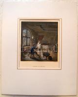 W.French - Adrian van Ostade kézzel színezett metszet, 135x155 mm