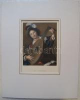 Albert Henry Payne (1812-1902): Der Lautenspieler kézzel színezett metszet, 120x155 mm